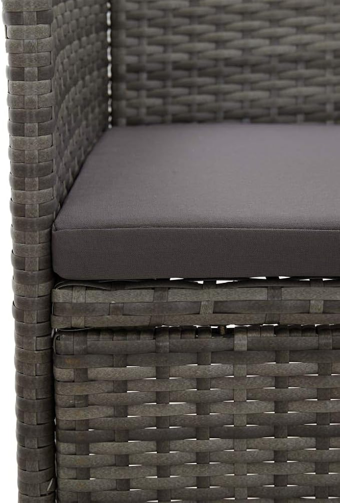 3 Piece Patio Dining Set Gray with PE Rattan and Cushions for Outdoor Garden Backyard, Glass Tabletop Steel Frame for Porch Poolside Relaxation