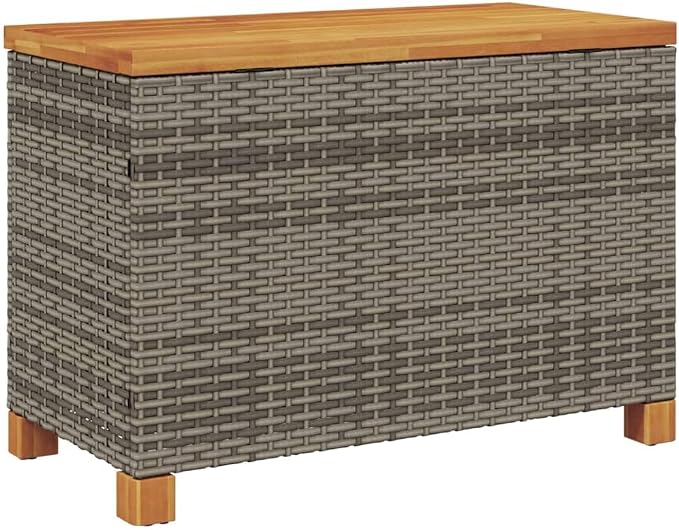 Patio Storage Box, Deck Box Organization and Storage, Deck Storage Container Box for Patio Furniture,Outdoor Cushions, Pool Supplies, Gray 31.5"x15.7"x18.9" Poly Rattan Acacia Wood