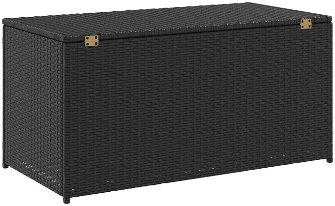 Black Poly Rattan Patio Storage Box 39.3x19.6x19.6 Inches with PE Liner and Zipped Closure