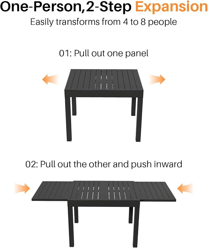 9 Pieces Outdoor Dining Set, Never-Rust Aluminum Extendable Dining Table Set, 38"-77" Expandable Dining Table and Stackable Patio Dining Chairs, Patio Dining Set for Porch, Yard, Deck, Black
