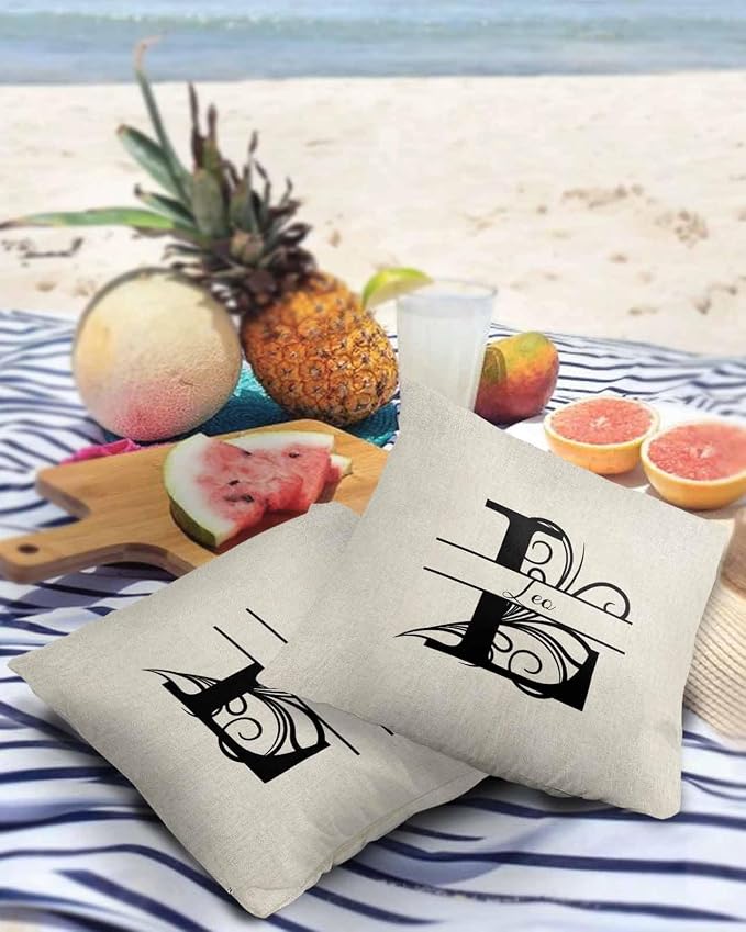 Personalized Gifts for Women/Men, Custom Pillow Case with Name Outdoor Waterproof Pillowcase, Letter L Customized Pillow Cases for Patio, Monogram Words Customs Pillow Cover 18" x 18", 2 Pcs