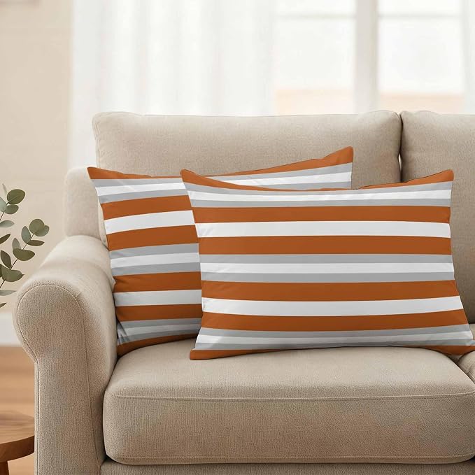 Lumbar Pillow Covers 20x12 Inch Set of 2, Burnt Orange Grey Stripe Waterproof Outdoor Pillow Covers, Minimalist Farmhouse Striped Decorative Cushion Pillowcases for Couch, Sofa, Bed, Garden, Patio