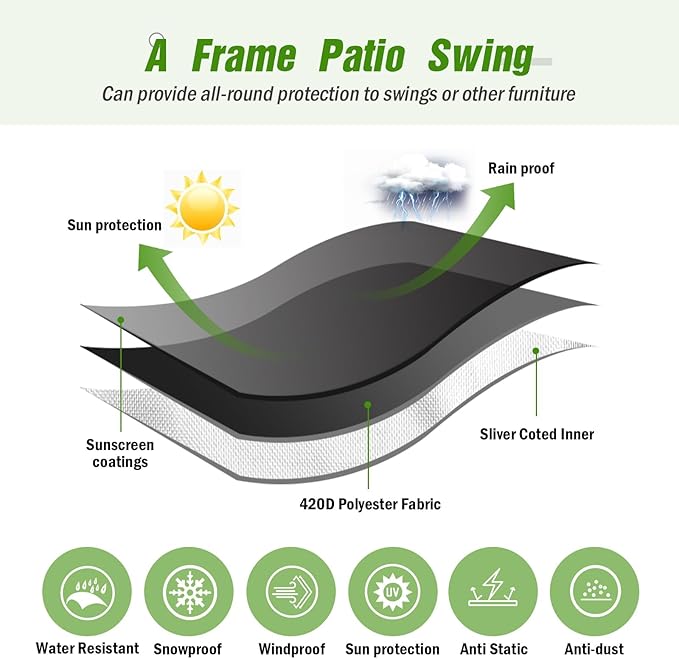 Kasla Outdoor Swing Cover, Waterproof and Heavy-duty, Cover for Patio A Frame Swing Set & Porch Glider Hammock & Porch Swing Stand - 94"Lx88"Wx86"H