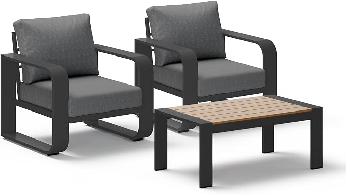 Aluminum Outdoor Sofa Bistro Set, Oversized Patio Conversation Sets Widened Armrest & Ultra-Thick Cushions, Deep Seating Patio Furniture Set for Backyard, Deck, Graphite