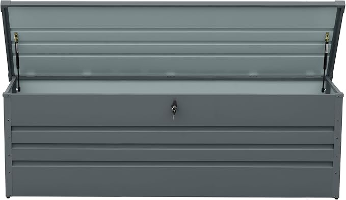 Extra Large Lockable Metal Deck Box, Waterproof Outdoor Patio Storage Container for Furniture Cushions, Pool Accessories & Garden Tools (Carbon Black + Metal, 260, Gallons)