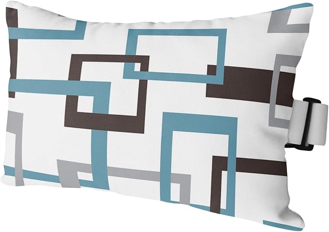 Outdoor Pillows Covers with Inserts Mid Century Geometric Pattern Gery Brown Blue Waterproof Recliner Pillow with Adjustable Strap Throw Pillows for Patio Furniture Pool Lounge Chair, 12x20 inch, 1PCS
