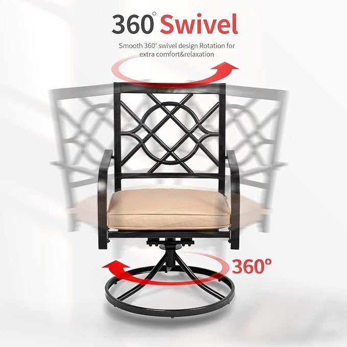 5 Piece Patio Dining Set Outdoor Furniture Set, Square Metal Patio Dining Table with Umbrella Hole & 4 Swivel Dining Chairs for Garden Lawn Yard