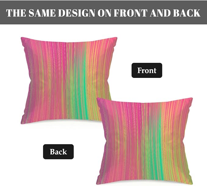 20x20 Inch Outdoor Pillow Covers Set of 2 Waterproof Throw Pillow Covers Decorative Couch Cushion Covers Pink Green Yellow Striped Square Pillowcases Protectors for Patio Garden Sofa
