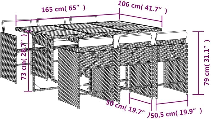 7-Piece Patio Dining Set with Cream Cushions Black PE Rattan Outdoor Furniture for Garden Backyard Balcony