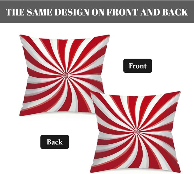 16x16 Inch Outdoor Pillow Covers Set of 2 Waterproof Throw Pillow Covers Decorative Couch Cushion Covers Candy Cane Swirl Square Pillowcases Protectors for Patio Garden Sofa