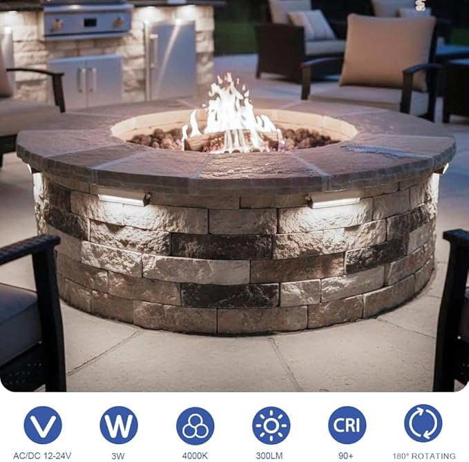 JESLED 4 Inch Retaining Wall Lights 3W LED Hardscape Lighting 12V-24V Low Voltage Step Lights 4000K Nature White Waterproof Outdoor Landscape Lighting for Patio Walls Stairs,8Pack