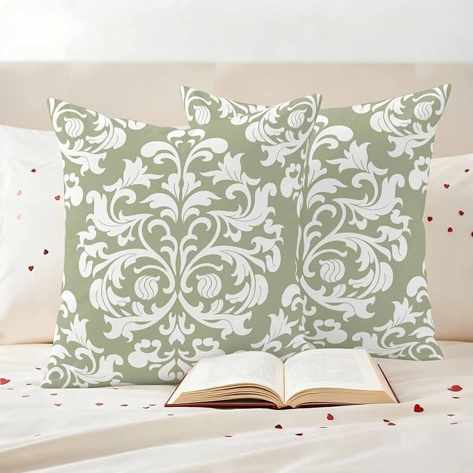 Outdoor Pillow Covers Set of 2, Luxury Flower Sage Green Decorative Throw Pillow Covers 18X18IN, Abstract Floral Throw Pillows Protector Cushion Case for Patio,Couch,Sofa,Garden