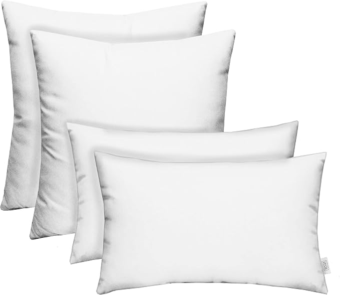 RSH Décor Sunbrella Pillow Set of 4 – 2 Lumbar 20"x12" & 2 Square 17"x17" Outdoor Throw Pillows | Canvas White | Fade, Water & UV Resistant Indoor/Outdoor Cushions | Made in USA