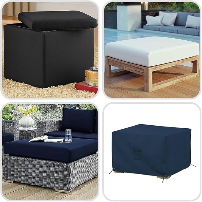 Covers & All Outdoor Ottoman Cover, 12 Oz PVC Polyester, Waterproof Ottoman Slipcover Resists Tear and UV, Square Patio Furniture Covers for Indoor/Outdoor Use (26"L x 26"W x 18"H, Blue)