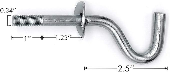 Zinc Heavy-Duty Replacement Hooks Holding Hammock Fit 3/8 Inch Dia. 1-1/4 to 2 Inch Long Hole on Hammock Stand - 2 Packs