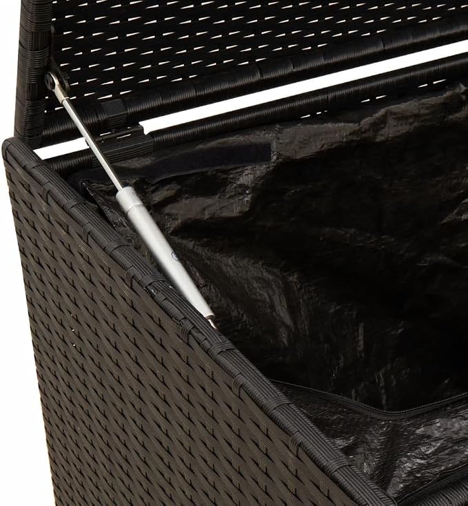Large Outdoor Storage Box with Wheels 74.8 Gallon Black PE Rattan Patio Furniture Organizer for Cushions Pillows Blankets Weatherproof Garden Deck Box