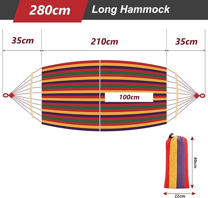 Portable Outdoor Hammock Hang Bed Travel Camping Swing Canvas with Backpack (RED 280 * 150 cm (2 Person) 200 kg)