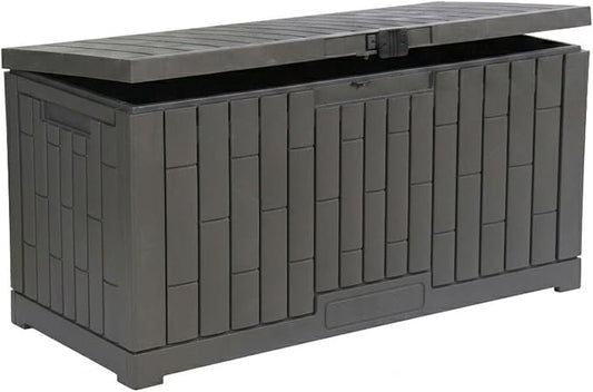100 Gallon Large Deck Box, Premium Wicker Style Imitation Rattan Waterproof Outdoor Storage for Patio Furniture Cushions, Garden Tools & Pool Accessories, Lockable UV Resistant,100 gal / 380L