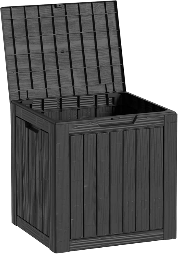 35 Gallon Outdoor Deck Box, Lockable Waterproof Outdoor Storage Boxes For Garden Tools,Indoor Cushions,Accessories Outside Storage Resin Weatherproof Container, Black