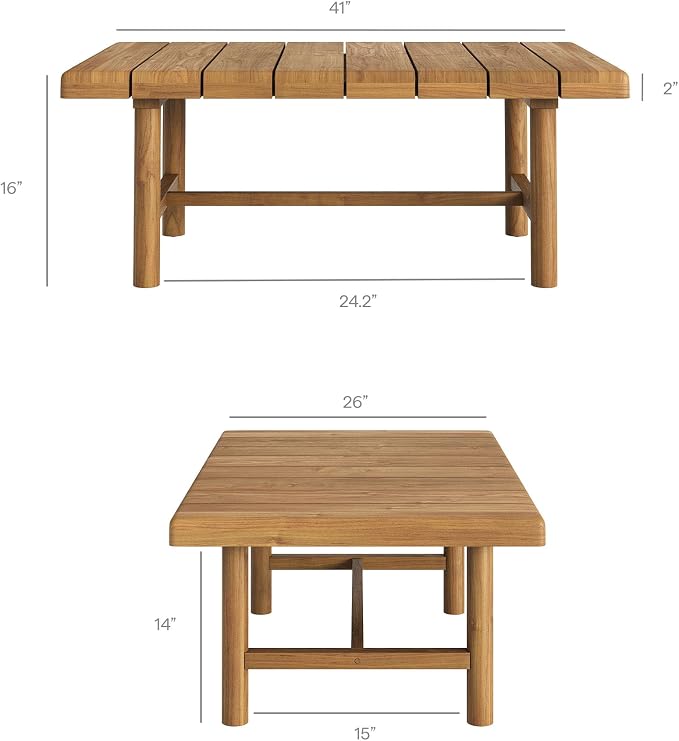 Modway Eleni 5-Piece Outdoor Teak Wood Patio Furniture Set in Natural Sail – Backyard Conversation Set with Loveseat, 2 Armchairs, Side Table, and Coffee Table