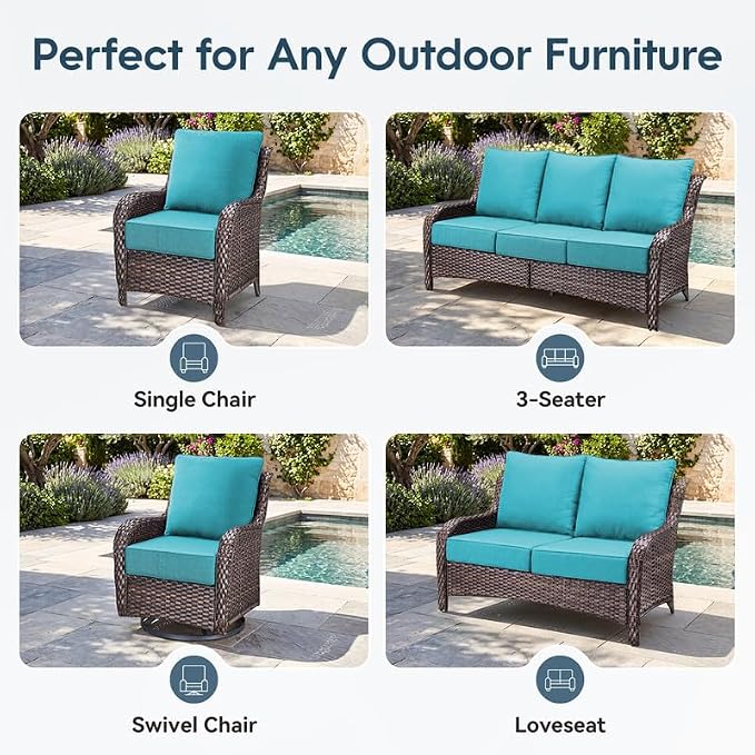 Luxury 22*24*6in Outdoor Patio Cushions, 8 Pieces Teal Outdoor Cushion | 6'' Thick Outdoor Cushions, Water-Resistant, Reversible, Removable Cover, for Patio Chairs Sofa Couch Loveseat