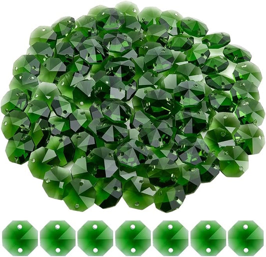 1 Box 120Pcs Glass Prism Beads Crystal Octagon Beads 2 Holes Chandelier Prisms Parts Replacement Links Ornaments Lamp Hanging Pendants for Suncatcher Home DIY Arts Crafts Decor Lime Green