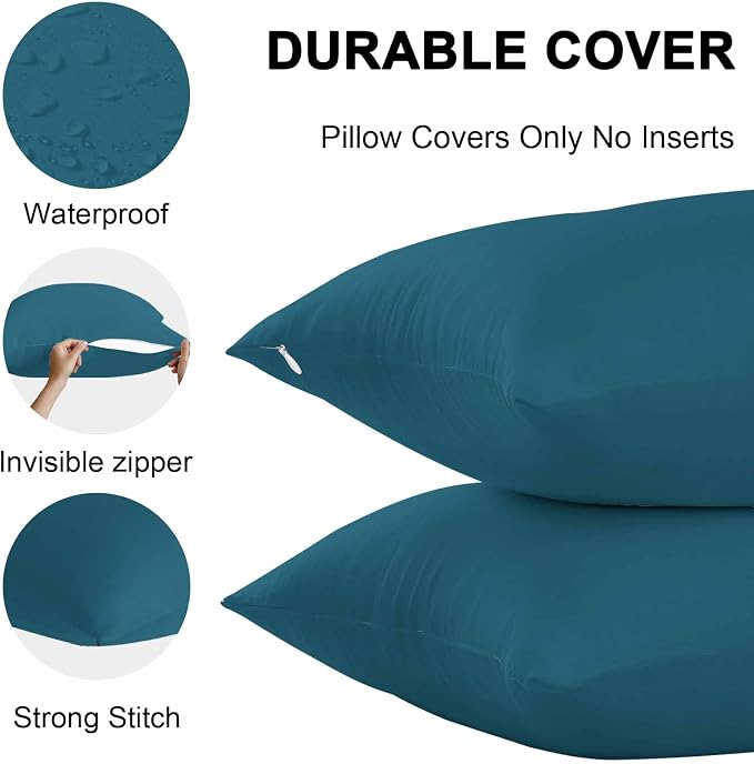 Vandarllin Outdoor Throw Pillows Covers 18x18 inch Set of 2 Waterproof Dark Teal Decorative Zippered Cushion Covers for Patio Furniture, Solid Green Color Lumbar Pillowcases