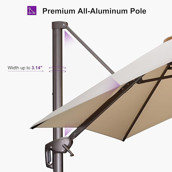 PURPLE LEAF 9' X 9' Patio Umbrella With Base Antique Bronze Square Cantilever Umbrella Outdoor with 360° Rotation and Aluminum Offset Hanging for Pool Deck Garden Backyard, Beige