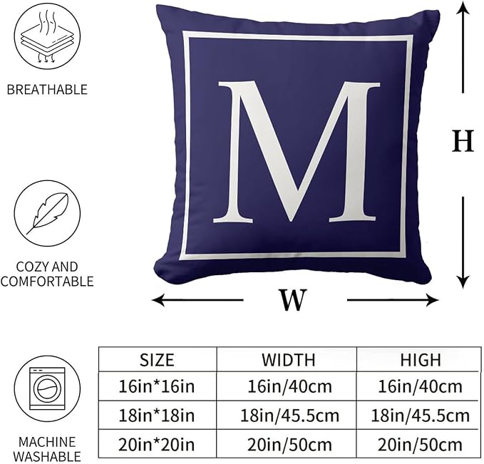 Monogram Initial Navy Blue Outdoor Pillow Covers 20 x 20inches Decorative Pillow Case for Sofa Couch Bed (Pillow Insert Not Include)
