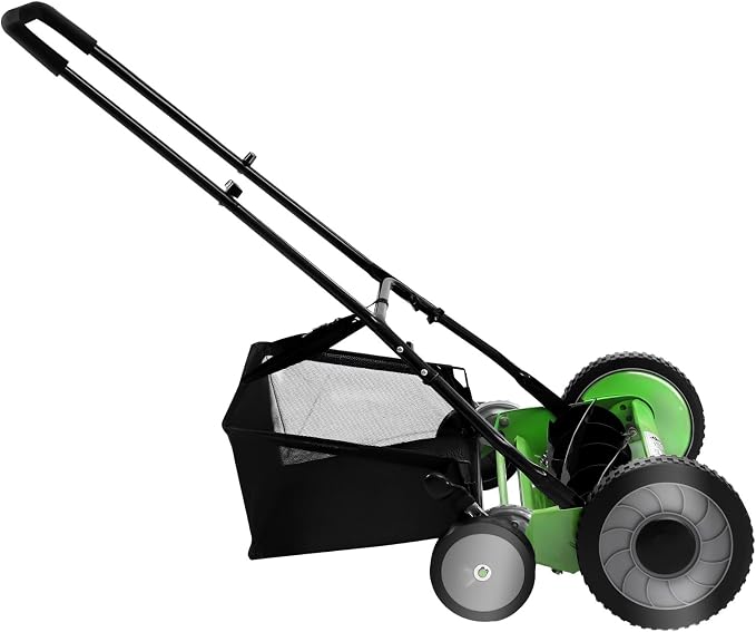 Reel Mower, 20" Push Reel Lawn Mower with 5-Blade Cylinder & Grass Catcher, 65 Manganese Steel Blades, 9-Position Height Adjustment, 9.84" Anti-Skid Wheels for Villa, Park & Garden Lawn
