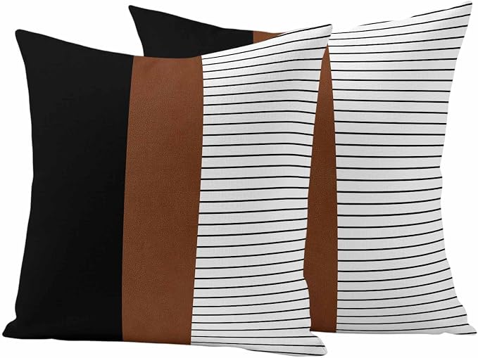 JasmineM Outdoor Pillow Cover 16x16 Inches Set of 2 Brown Black Lines Waterproof Throw Pillow Covers Boho Style Decorative Pillowcases Garden Cushion Case for Patio Couch Sofa
