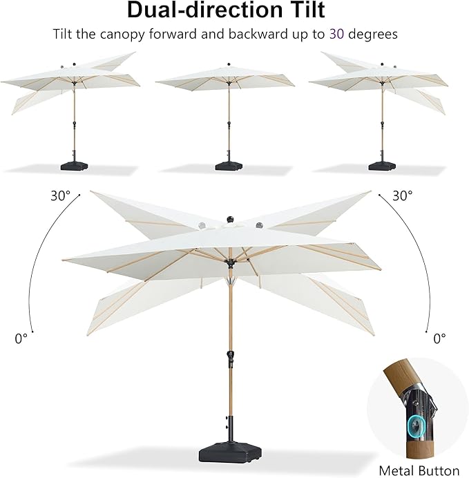 PURPLE LEAF 5' x 8' Patio Umbrella Outdoor Table Umbrella Aluminum Market Umbrella with Push Button Tilt & 8 Sturdy Ribs and Crank Rectangular Outdoor Umbrellas for Garden Patio Lawn, Cream