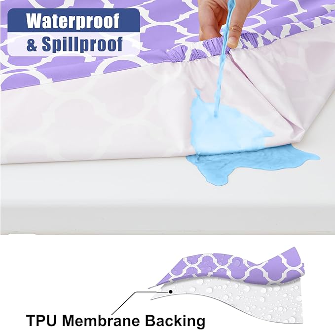 Smiry Picnic Table Cover with Bench Covers, Waterproof Elastic Fitted Tablecloth for 5 Foot Tables, Washable Polyester Tablecloths for Camping, Indoor & Outdoor (Lavender, 30x60 Inch 3-pc Set)