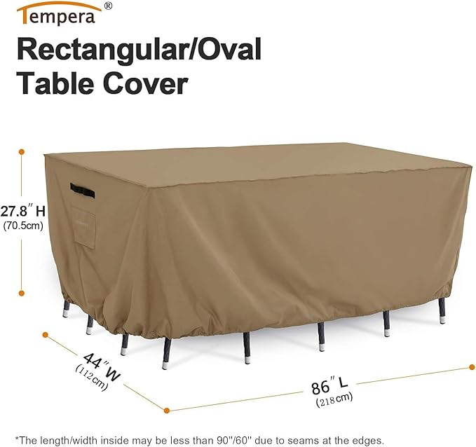 Tempera Outdoor Dining Set Cover for Outside Table and Chairs, Rectangle Patio Table Covers for Outdoor Furniture, Anti-Fading, Windproof,86''L x 44''W x 27.8''H,Taupe