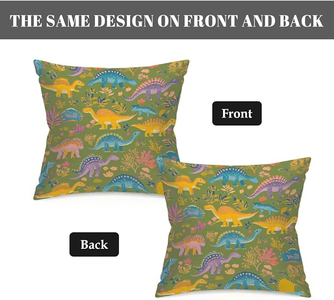 22x22 Inch Outdoor Pillow Covers Set of 2 Waterproof Throw Pillow Covers Decorative Couch Cushion Covers Yellow Cute Dinosaurs Square Pillowcases Protectors for Patio Garden Sofa