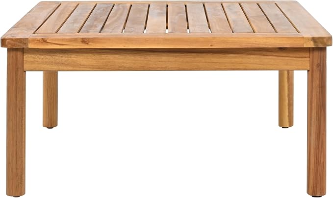 Christopher Knight Home Coby 4-Piece Acacia Wood Patio Furniture Set, Outdoor Conversation Sofa Set with Club Chair, Coffee Table and Ottoman, Patio Sectional Chat Set for Backyard/Balcony, Teak+Beige