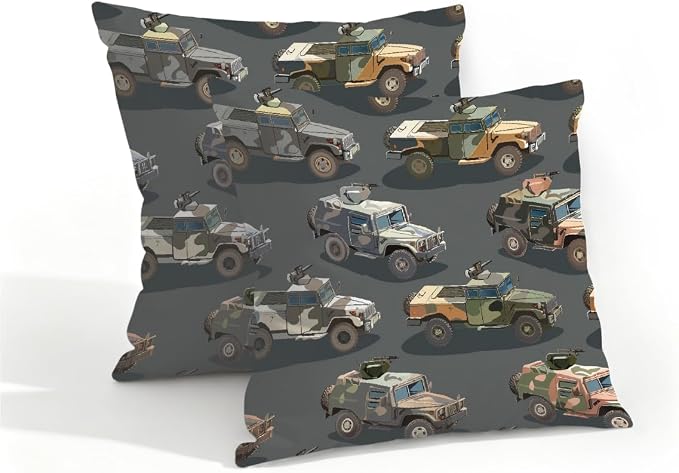 16x16 Inch Outdoor Pillow Covers Set of 2 Waterproof Throw Pillow Covers Decorative Couch Cushion Covers Army Vehicles Car Truck Square Pillowcases Protectors for Patio Garden Sofa
