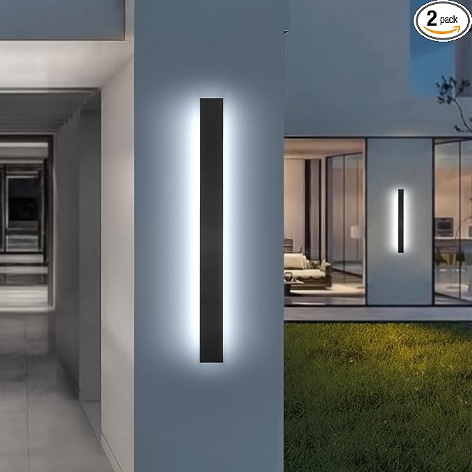 AioTio Modern Outdoor Wall Light for House,2pack 23.6inch Black LED Exterior Wall Sconces Lighting Fixtures, Outdoor Porch Light Fixture Dimmable Long Linear Wall Light Outside Lighting for Porch