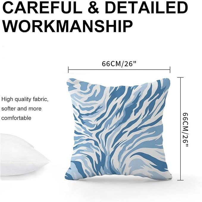 Blue Tiger Print Throw Pillow Covers Animal Tiger Print Throw Pillow Cover Retro Modern Decorative Pillow Covers for Sofa Bed Chair Car 26x26 in