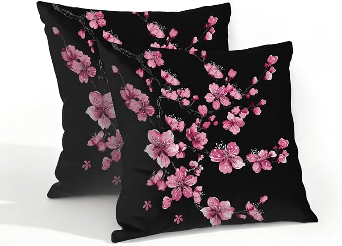 18x18 Inch Outdoor Pillow Covers Set of 2 Waterproof Throw Pillow Covers Decorative Couch Cushion Covers Pink Cherry Blossom Square Pillowcases Protectors for Patio Garden Sofa