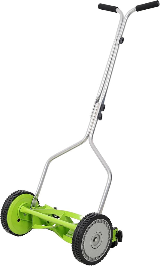 14in Push Reel Lawn Mower 5-Blade Manual Grass Cutter for Small Lawns,Lightweight & Eco-Friendly Adjustable Cutting Height 0.5"-2.25",Noise-Free & Low Maintenance,Green Color