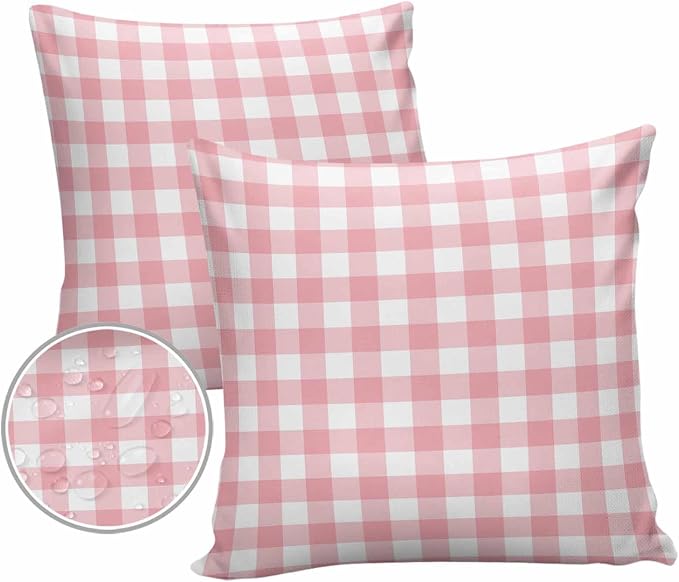 Outdoor Waterproof Throw Pillow Covers Set of 2 Romantic Love Pillowcases 26x26 Inches Pink Buffalo Check Plaid Patio Decorative Pillows Cushion Case Patio Pillows for Couch Bed Chair Garden