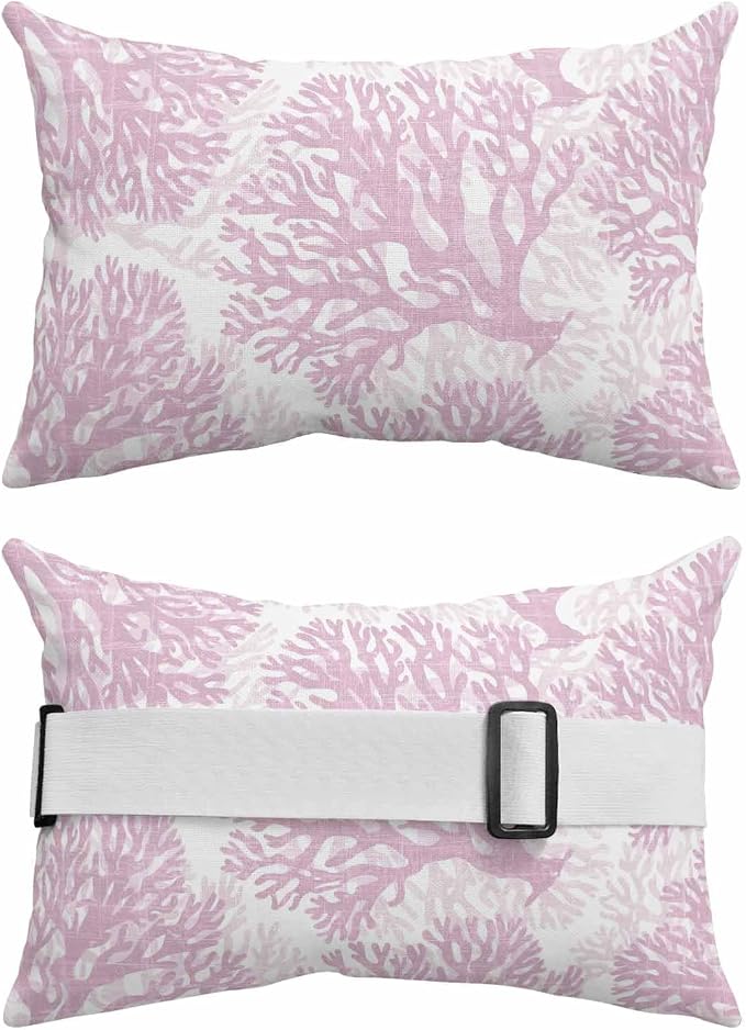 Outdoor Lumbar Pillow Set of 1, Pink Coral Waterproof Beach Headrest Pillow with Inserts, Coastal Summer Ocean Nautical Sea Recliner Throw Pillows for Patio Furniture, 12 x 20