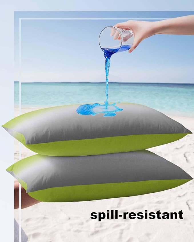 Outdoor Waterproof Throw Pillow Covers Set of 2 Ombre Green Lumbar Pillowcases 20x12 Inches Green Grey Patio Decorative Pillows Cushion Case Patio Pillows for Couch Bed Chair Garden