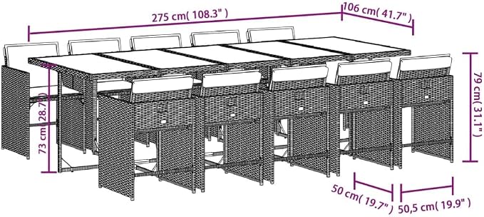 11-Piece Patio Dining Set Gray Poly Rattan with Cushions & Tempered Glass Table, Outdoor Furniture Set for Garden Backyard Balcony Porch
