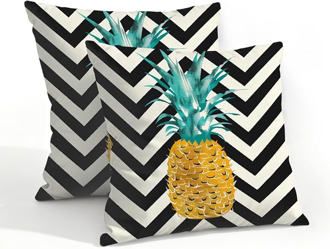 20x20 Inch Outdoor Pillow Covers Set of 2 Waterproof Throw Pillow Covers Decorative Couch Cushion Covers Pineapple On Stripes Square Pillowcases Protectors for Patio Garden Sofa
