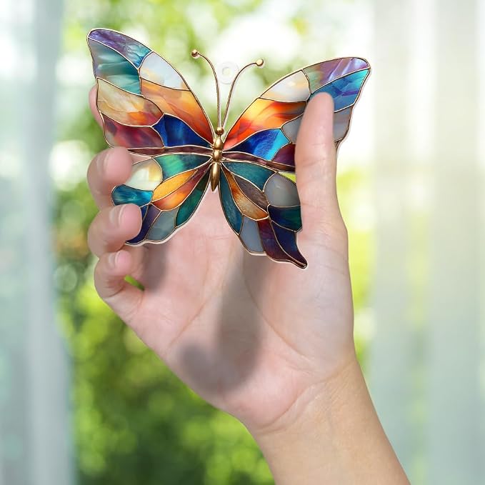 Stained Glass Butterfly Ornament Acrylic – Colorful Suncatcher Window Hanging, Glass Butterfly Decoration for Christmas Tree 2026, Spring Garden Décor, Gifts for Women & Nature Lovers(Sun-04)
