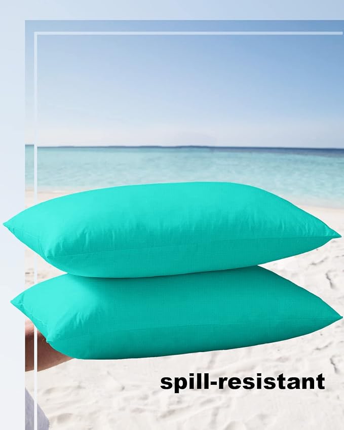 Outdoor Waterproof Throw Pillow Covers Set of 2 Teal Green Pattern Lumbar Pillowcases 20x12 Inches Pure Colour Patio Decorative Pillows Cushion Case Patio Pillows for Couch Bed Chair Garden