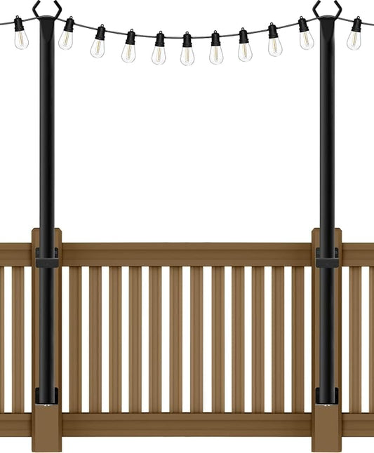 SINLEY 2 Pack 5Ft String Light Poles,Light Poles for Outside String Lights,Outdoor Light Poles with Fork,Metal Pole Stand for Patio,Backyard,Deck