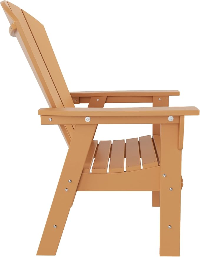 WestinTrends Malibu 5 Piece Adirondack Outdoor Dining Set, All Weather Poly Lumber Patio Table and Chairs Furniture Set, 43" Trestle Square Dining Table and 4 Adirondack Dining Chair, Teak